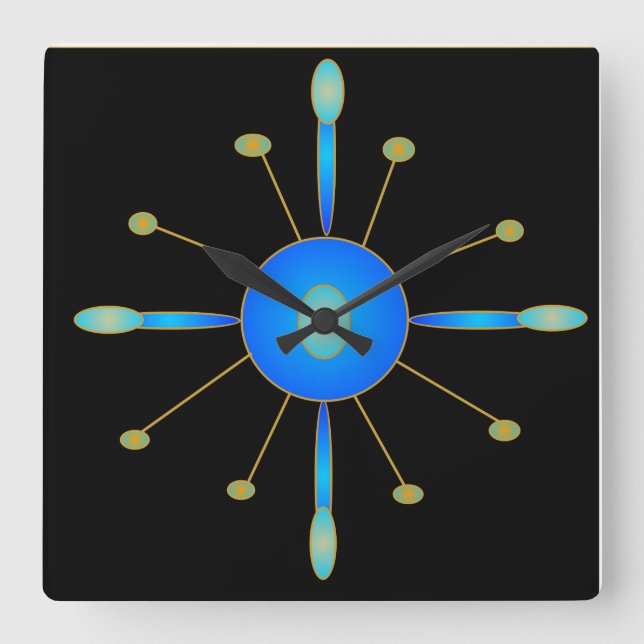 Horloge Carrée Art Deco Blue/ Aqua/ Gold > Creative Clocks (Recto)