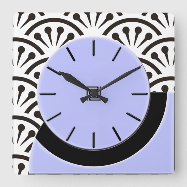 Horloge Carrée Art Déco Cut-A-Way Periwinkle et Black (Recto)