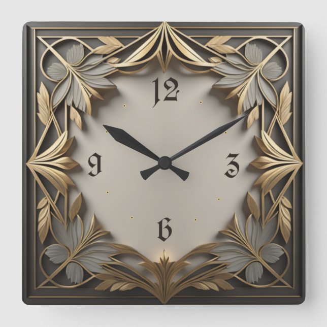 Horloge Carrée Art déco élégant (Recto)