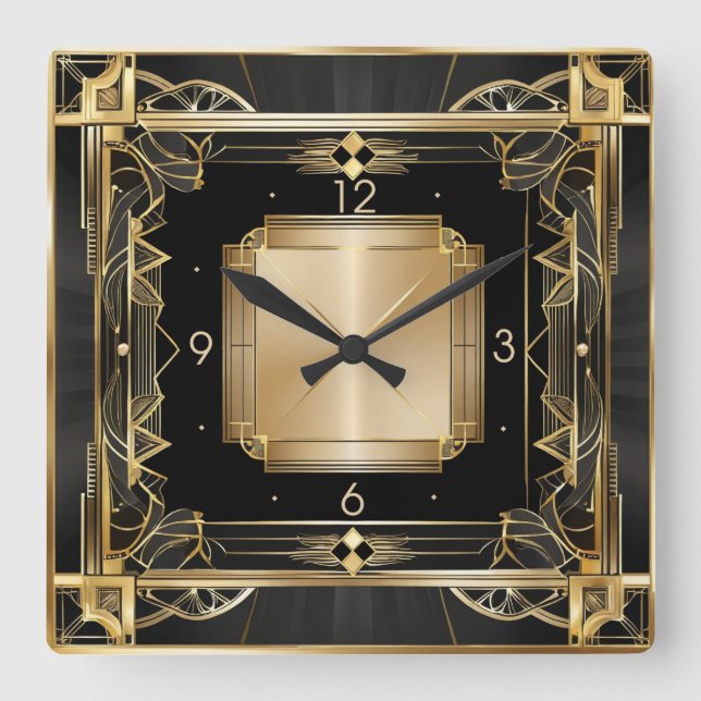 Horloge Carrée Art Déco élégant (Recto)