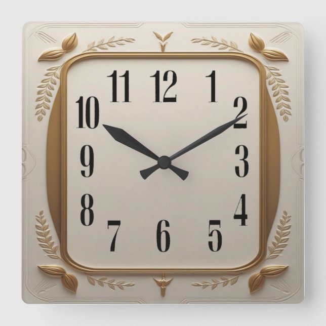 Horloge Carrée Art Deco Elegant Gold (Recto)