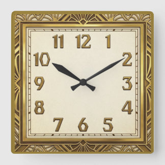 Horloge Carrée Art Deco Elegant Gold