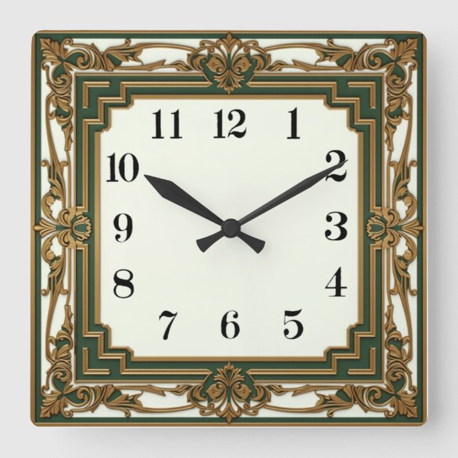 Horloge Carrée Art Deco Elegant Green (Recto)