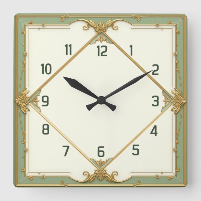Horloge Carrée Art Deco Elegant Mint (Recto)