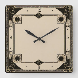 Horloge Carrée Art Déco élégant noir