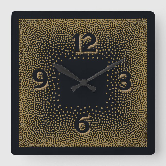 Horloge Carrée Art Déco élégant noir et or (Recto)