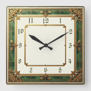 Horloge Carrée Art Déco Elegant Vert