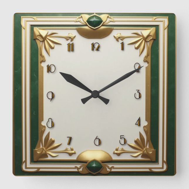 Horloge Carrée Art Déco Elegant Vert (Recto)