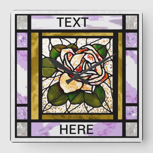 Horloge Carrée Art déco en verre feutré Rose d'or (Recto)