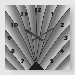 Horloge Carrée Art Deco Fan Design Grey Square Wall Clock