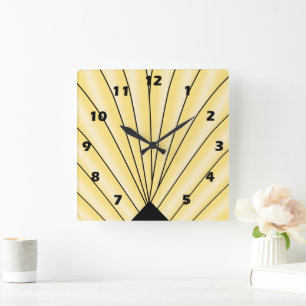 Horloge Carrée Art Deco Fan Design Yellow Square Wall Clock