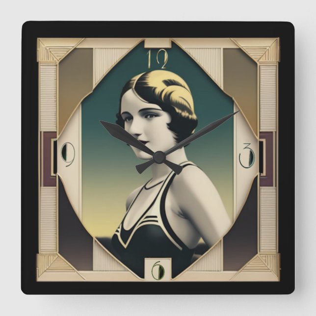 Horloge Carrée Art Déco fille rétro (Recto)