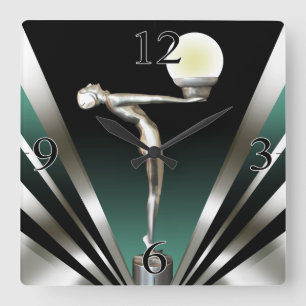 Horloge Carrée Art Déco Glam Nouveau TURQUOISE