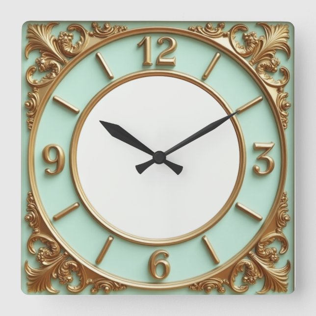 Horloge Carrée Art Deco Gold and Mint (Recto)