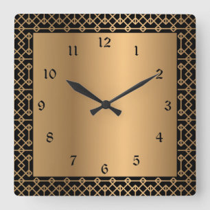 Horloge Carrée Art Déco Gold et Black Enchantement