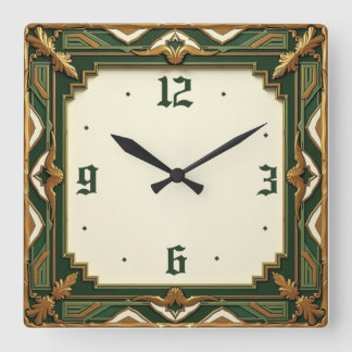 Horloge Carrée Art Deco Green