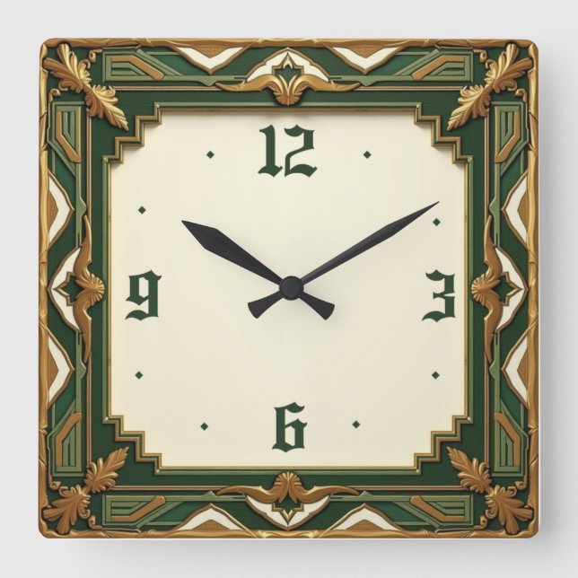 Horloge Carrée Art Deco Green (Recto)