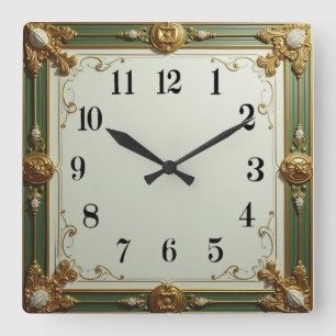 Horloge Carrée Art Déco Green Elegant