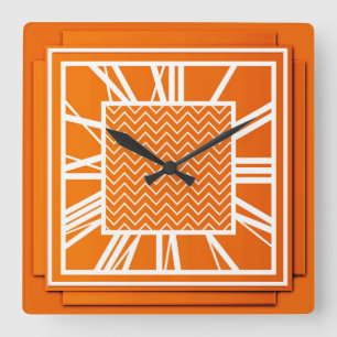 Horloge Carrée Art déco, mandarine orange