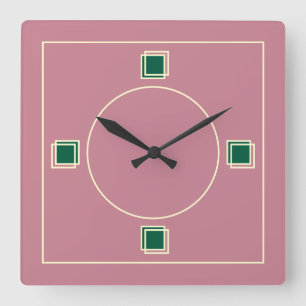 Horloge Carrée Art Déco Moderne Géométrique Rose Poussiéreux