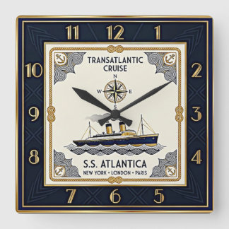 Horloge Carrée Art Déco Nautique