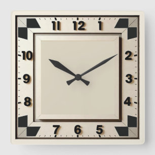 Horloge Carrée Art déco noir et blanc