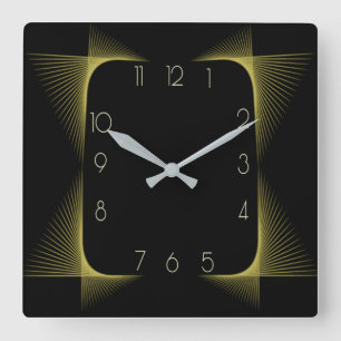 Horloge Carrée Art déco noir simple