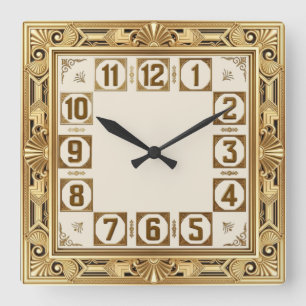 Horloge Carrée Art Déco Or