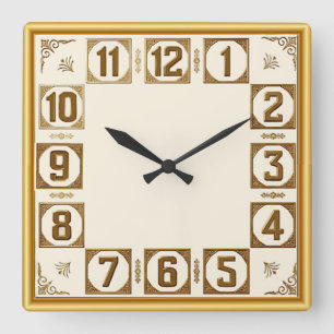 Horloge Carrée Art Déco Or