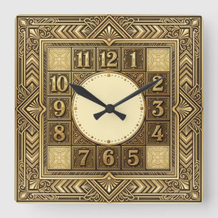 Horloge Carrée Art Déco Or