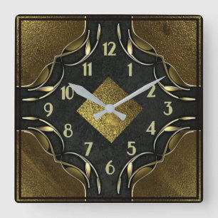 Horloge Carrée Art Déco Or
