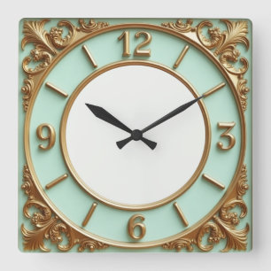Horloge Carrée Art Déco Or et Menthe