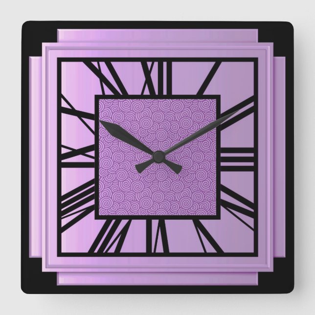 Horloge Carrée Art déco, orchidée métallique (Recto)