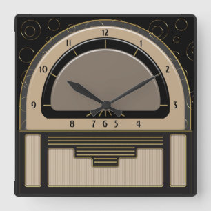 Horloge Carrée Art Déco Radiola (Latte, Greige, Noir, Or)
