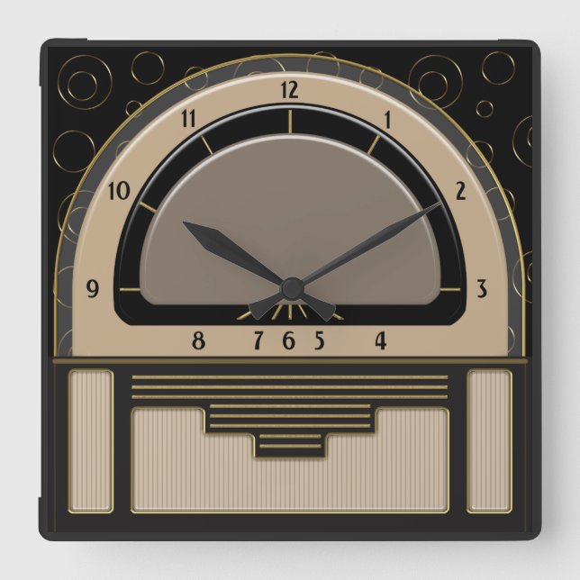 Horloge Carrée Art Déco Radiola (Latte, Greige, Noir, Or) (Recto)