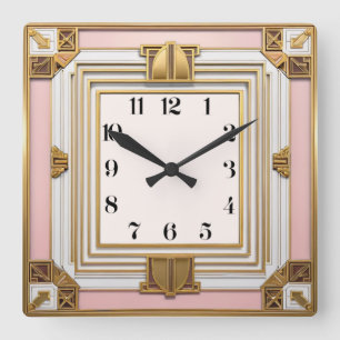 Horloge Carrée Art déco rose