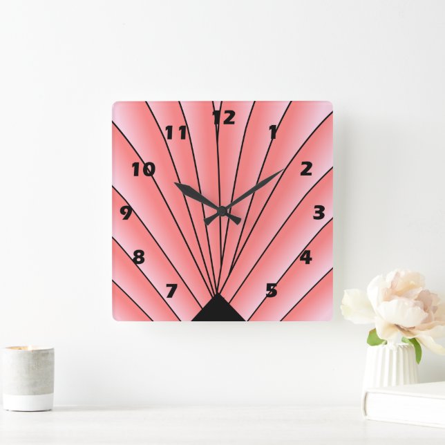 Horloge Carrée Art déco rose (Maison)