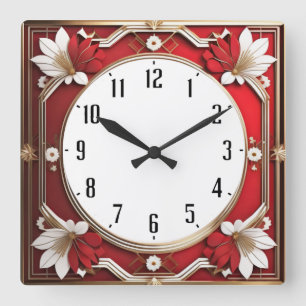 Horloge Carrée Art déco rouge