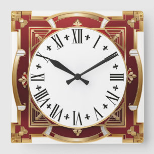 Horloge Carrée Art déco rouge