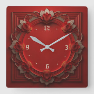 Horloge Carrée Art déco rouge