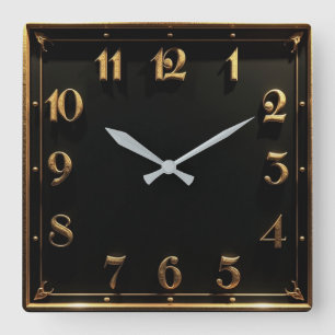 Horloge Carrée Art Déco Simple Noir