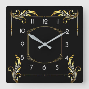 Horloge Carrée Art déco simple noir