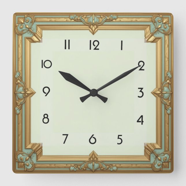 Horloge Carrée Art Déco Soft Mint (Recto)
