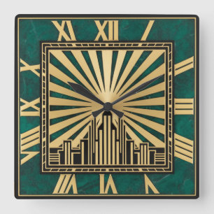 Horloge Carrée Art Déco Vert