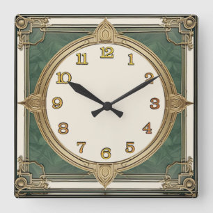 Horloge Carrée Art Déco Vert