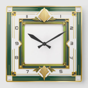 Horloge Carrée Art déco vert