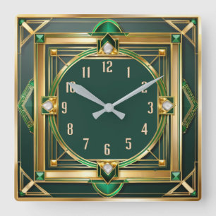 Horloge Carrée Art déco vert