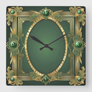 Horloge Carrée Art déco vert