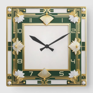 Horloge Carrée Art déco vert