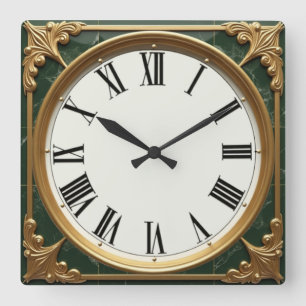 Horloge Carrée Art Déco Vert